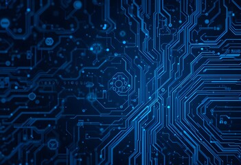 Aufkleber - Digital Technology Background, Featuring Glowing Circuit Patterns, Clean Lines, And Dark Blue And Neon Accents For Modern Designs. Perfect For Futuristic Projects, It's A High-tech Style Background.