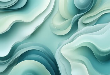 Fototapete - Calm Abstract Design, Featuring Organic Flowing Shapes, Soft Light Green And Blue Hues. A Serene Backdrop. Perfect For Presentations, Creating A Tranquil Atmosphere.