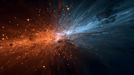Wall Mural - abstract digital artwork showcasing a cosmic explosion of light and energy in vibrant hues of orange