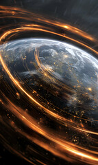 Wall Mural - cosmic dance of light and earth a mesmerizing view of our planet enveloped in golden energy streams