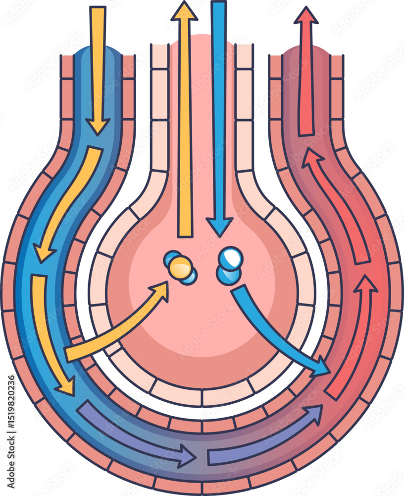 Visual representation of kidney filtration and reabsorption pathways ...