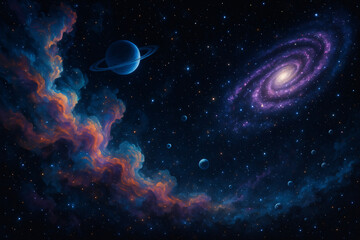 Wall Mural - deep space scene with distant planets and galaxies