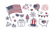 © NasimaAktar - USA Independence Day Patriotic Clipart Set | American Flag, Fireworks, Stars, Hat, Heart, Gift, and Decorations | 4th of July Celebration Elements | Red White Blue Vector Icons