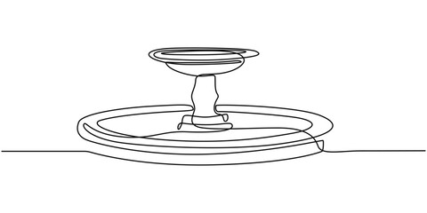 Continuous one line drawing of a fountain with flowing water, minimalist garden or public space illustration, Fountain one line continuous. Line art fountain. Hand drawn vector art, Fountain one line