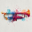 © Charoen - colorful watercolor splash trumpet illustration, modern artistic music theme