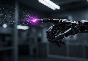 Robot finger touches tech. Futuristic concept for industry, innovation.