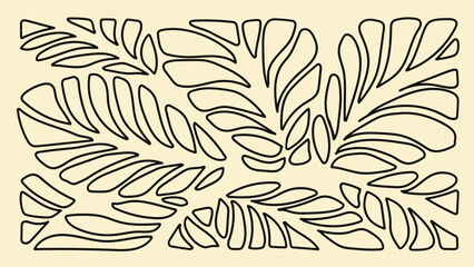 Wall Mural - Abstract lines leaves art background. Natural hand drawn vector illustration