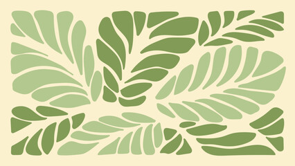 Wall Mural - Abstract Green botanical art background vector. Natural hand drawn pattern design with leaves branch