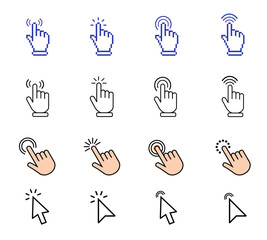 Poster - Pointer cursor сomputer mouse icon. Clicking cursor, pointing hand clicks icons. Click cursor. Vector Illustration.