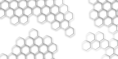 Abstract pattern with hexagonal white and gray technology line paper background, Geometric concept movement illustration rendering graphic design use for banner, wallpaper, vector illustration. 
