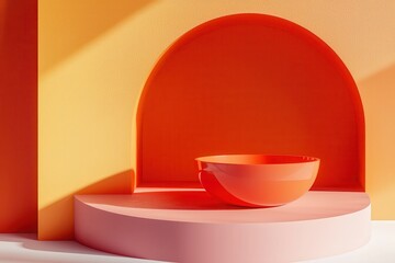 Wall Mural - vibrant orange bowl displayed against colorful yellow background