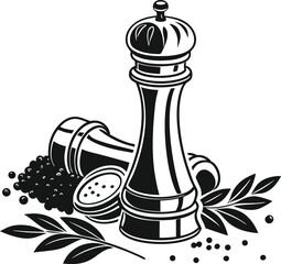 elegant pepper mill design with leaves a perfect scalable graphic for culinary branding and logo cre