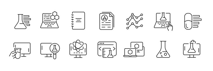 Scientific research and data analysis icons for digital design projects