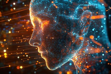 Wall Mural - Digital Human Head with Neural Network Visualization