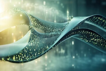 Wall Mural - Abstract Flowing Wave with Digital Particles