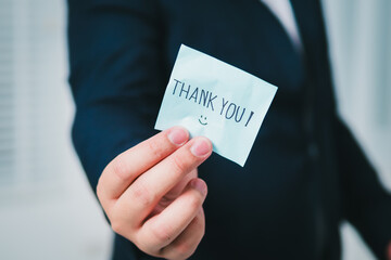 Poster - Handing gratitude business settings thank you note exchange professional environments