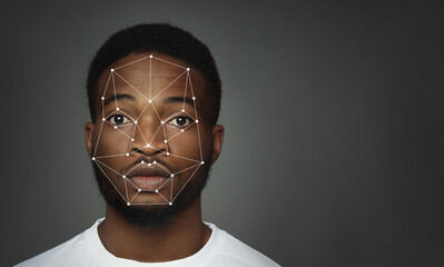 Aufkleber - Futuristic and technological scanning of african-american man face, free space