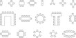 © Hasan - Seat plan icon set, Home, restaurant, seminar, school, top view, chair and table, architectural plan with blueprint, customizable stroke, vector, illustration