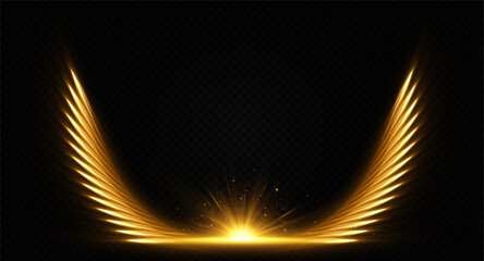 Wall Mural - magic luminous wings with glowing light trails and sparkle star explosion on a transparent backgroun