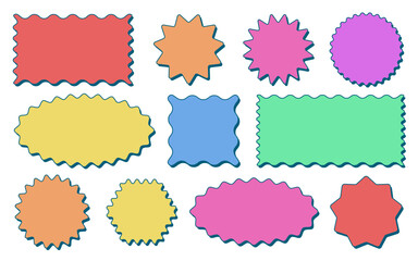Wall Mural - retro badge label wavy edge rectangle, oval, circle set with shadow effect. abstract elements for la