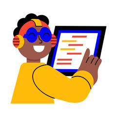 Wall Mural - a flat style illustration showing a person writing ai code