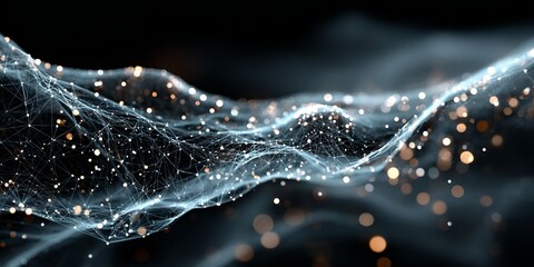 Wall Mural - dynamic network: illuminated data streams with interconnected nodes in a digital landscape