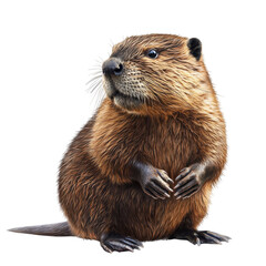 detailed depiction of a beaver standing upright in a natural posture, showcasing its fur and environ