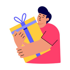 Sticker - flat style illustration showing a character received parcel