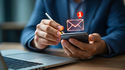 Email notification on mobile phone business communication digital inbox