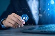 © shu_mad - Generative AI artificial intelligence generate text document and abstract papers. Man touching AI icon on electronic circuit board.