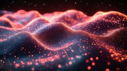 Wall Mural - stunning abstract representation of glowing waves filled with vibrant particles, showcasing a cosmic