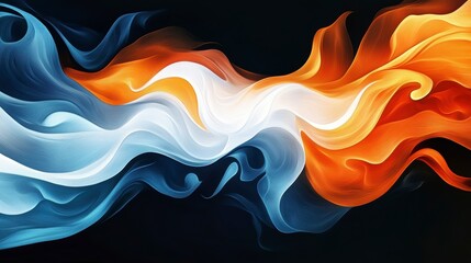 Poster - Abstract swirling blue and orange flames on black background.