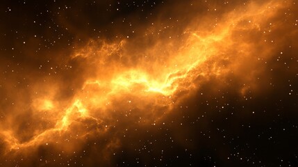 Aufkleber - Fiery orange nebula in space with stars.
