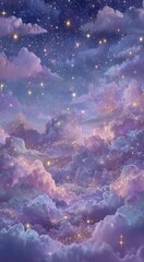 Wall Mural - ai generated phone background wallpaper featuring a mystical moonlight sky with purple gradient, clo