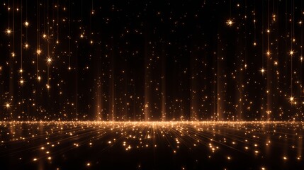 Wall Mural - a futuristic scene unfolds with glittering elements in space on a black background, accompanied by a