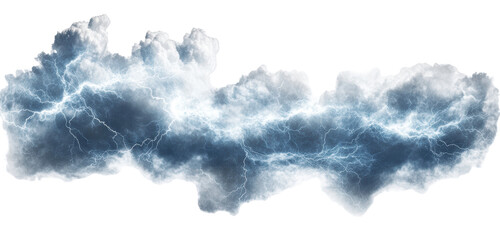 Aufkleber - Electrified cloud formation, dark grey and white, with intense blue lightning streaks throughout, isolated on black background