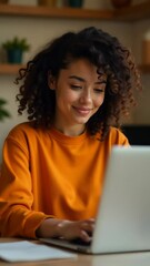 Wall Mural - a person sitting at a table with a laptop, likely working or browsing