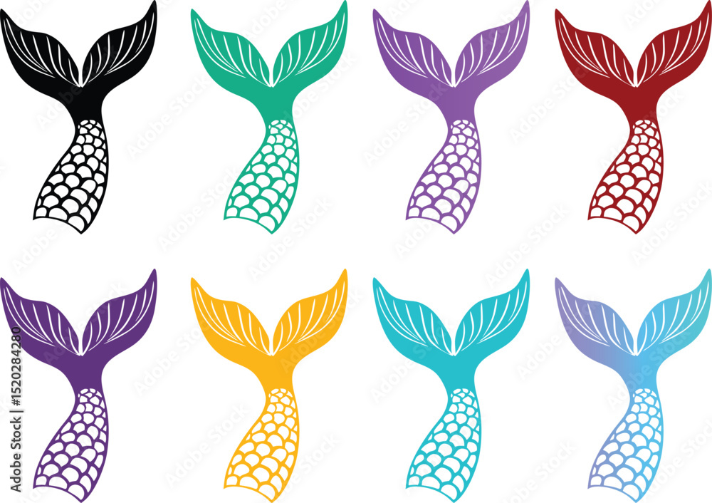 Mermaid Tail Vector Illustrations – Colorful Scaled Fin Clipart for Sea ...