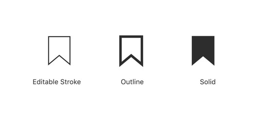 Poster - set of bookmark icons, adding to favorites icon in editable stroke, outline, and solid styles, perfect for saving content, UI, web apps, or digital libraries to mark favorites