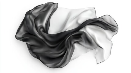 Poster - Black and white fabric draped elegantly on white background.