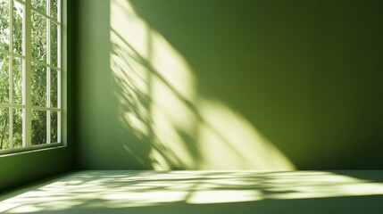 Poster - Sunlit green room corner with window and tree shadows.