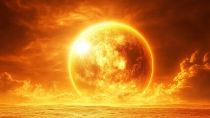 Aufkleber - Fiery orange sun setting over a dramatic, fiery ocean.