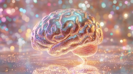 Aufkleber - Sparkling glitter brain model against bokeh background.