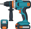 © DesignVectX - Cordless power drill with drill bit and battery pack vector illustration in blue and orange colors