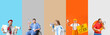 © Pixel-Shot - Group of people of different professions with megaphones on color background