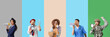 © Pixel-Shot - Collection of people of different professions with megaphones on color background