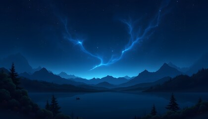 Wall Mural - Serene Night Sky Over Tranquil Lake and Majestic Mountain Range