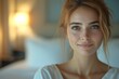 © liam - Young Woman Portrait in Natural Light. Beautiful, Relaxed, and Authentic in a Modern, Cozy Bedroom Setting