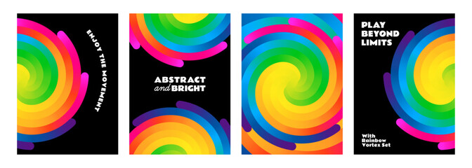Fototapete - Abstract Circle Lines with Gradient. Vector Color Pattern on Black Background. Swirls and Spiral Gradient Elements