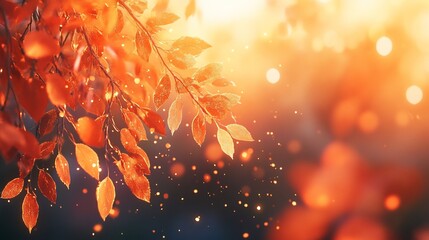 Wall Mural - vibrant orange autumn leaves on branches with bokeh background.